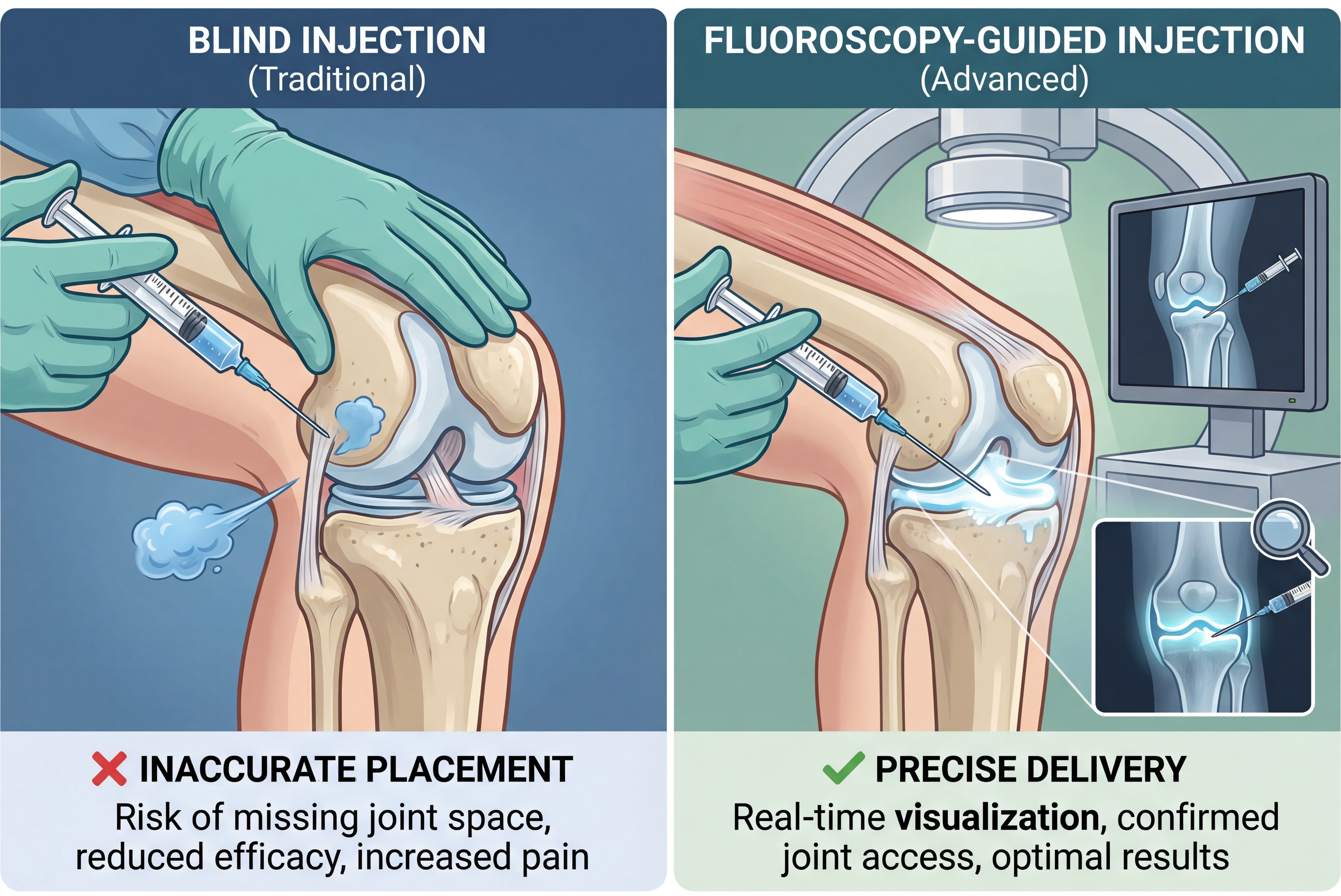 Fluoroscopy live-imaging guidance for precise gel injection placement